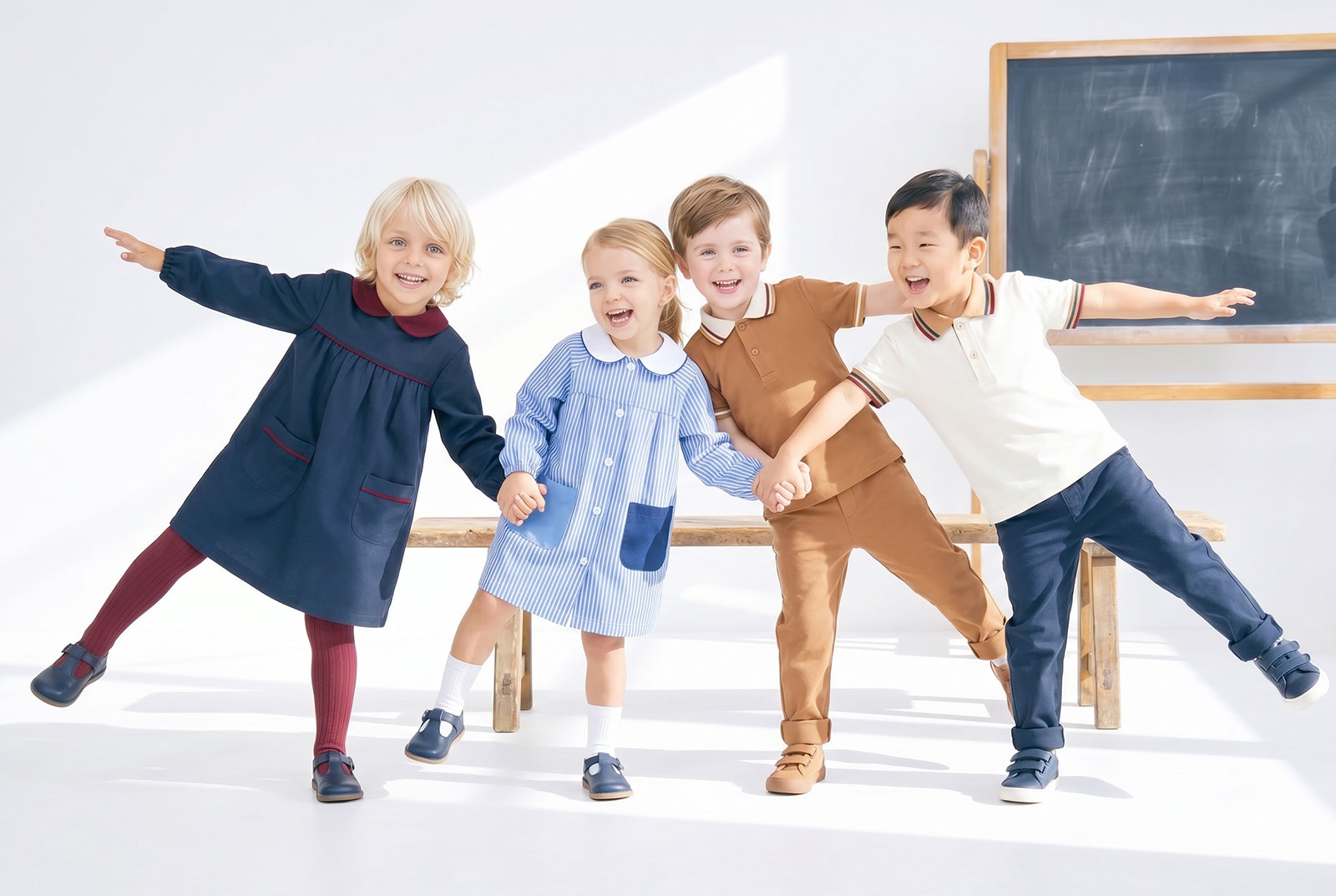 Dos niños con uniforme ROOTS en estudio